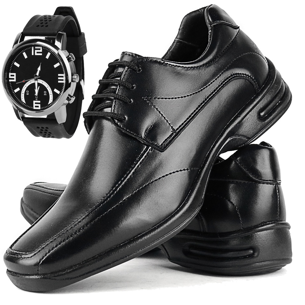 sapato Social Masculino Confortavel Ortopédico Anti-Impacto + Relogio Original Promoçao Sapatenis