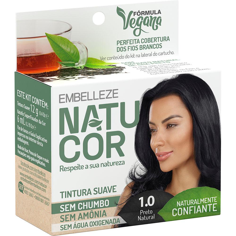 Tinta de cabelo natucor naturalmente confiante chá preto preto natural 1.0 kit econômico