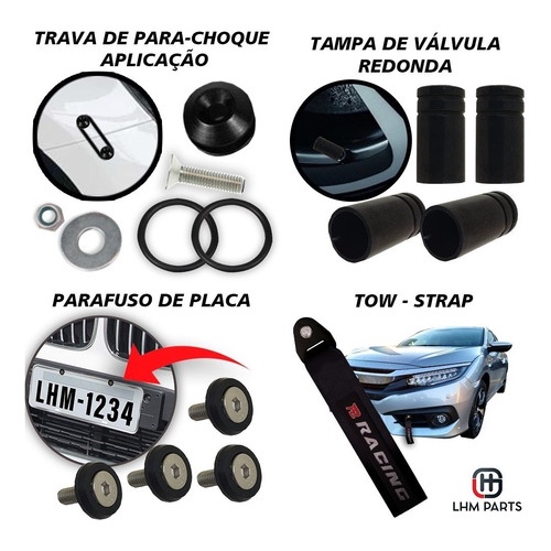 Kit Tow Strap, Trava de Para-choque, Tampa de Válvula e Parafuso - Preto