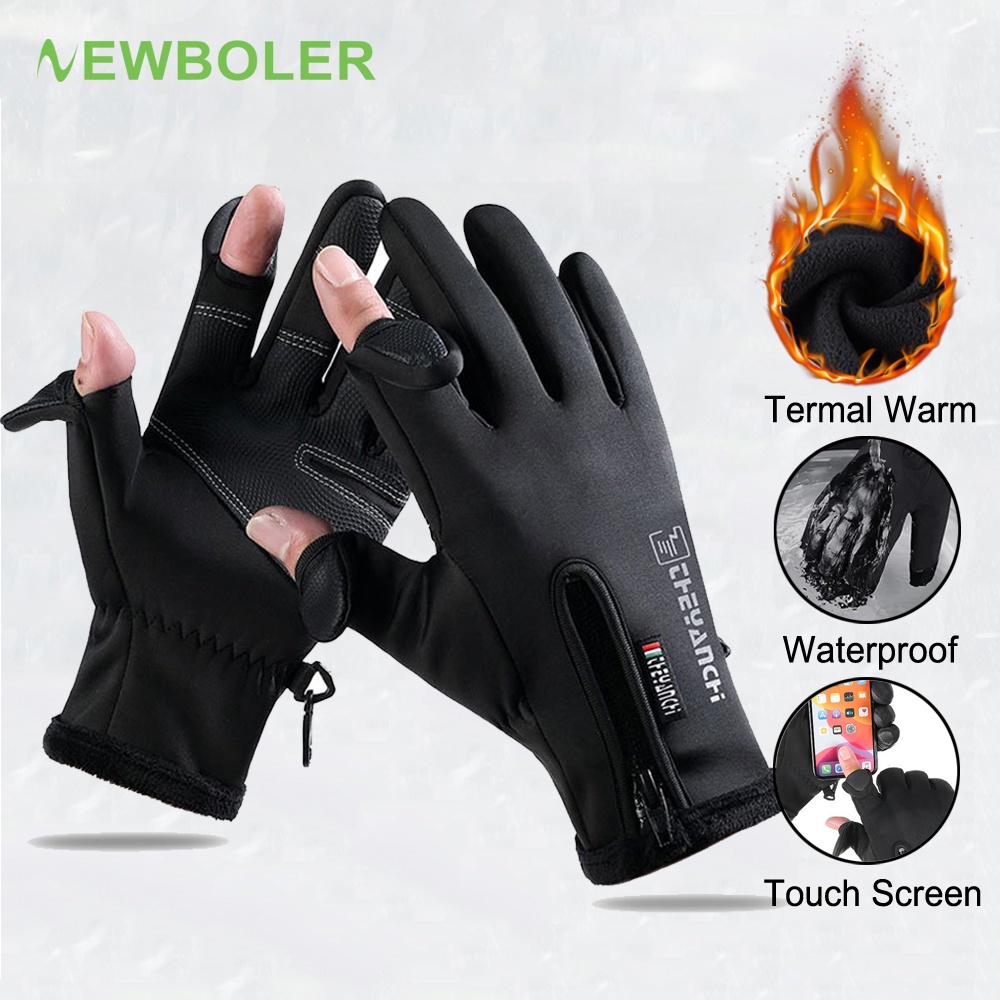 Newboler Homens Mulheres Luvas De Motocicleta De Inverno Ciclismo Quentes À Prova D'água De Vento 2 Dedos Sem Com Tela Sensível Ao Toque Para Ar Livre , Pesca em Oferta na Shopee