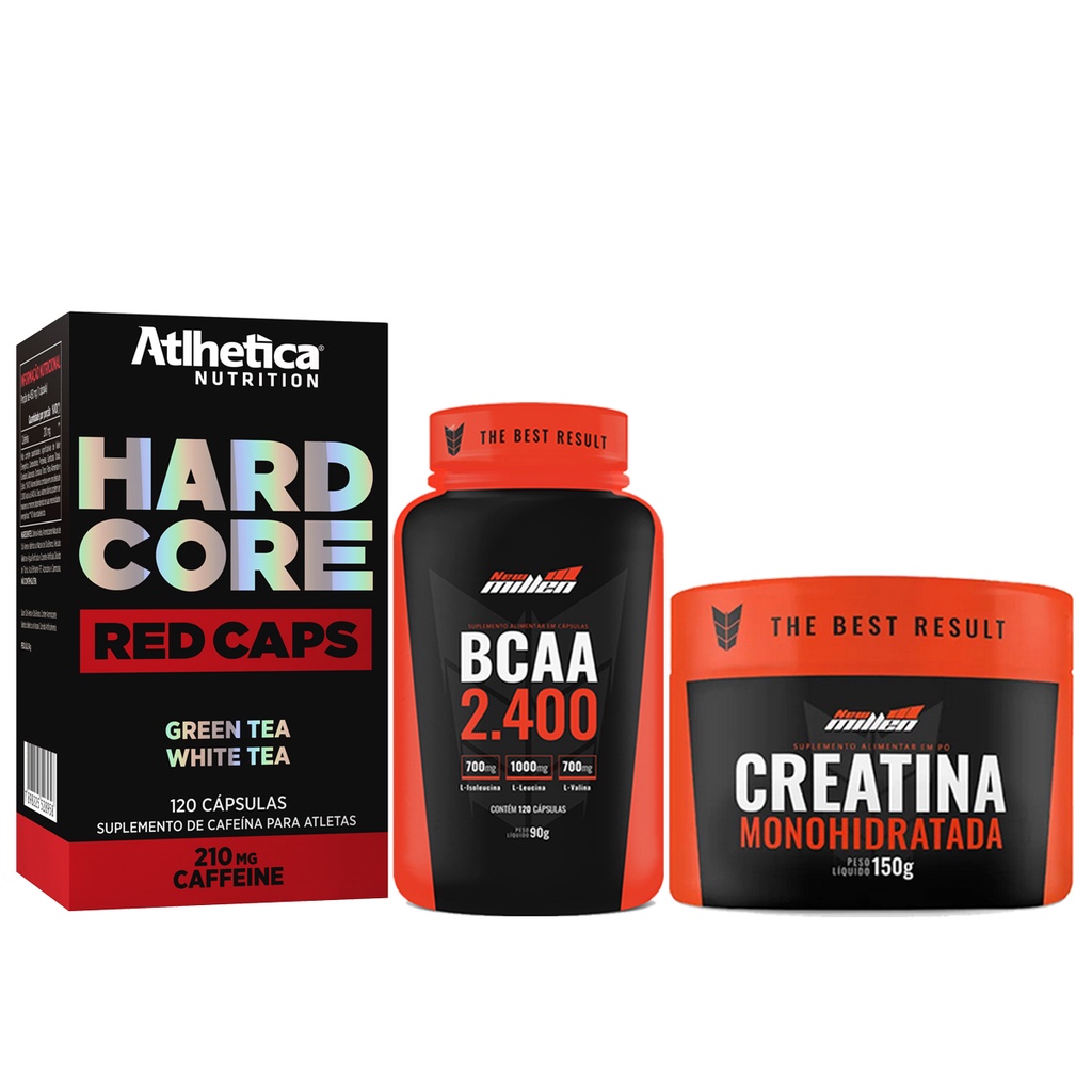 Kit definição muscular Suplemento Para Emagrecer Termogenico Hardcore + Creatina + Bcaa Premium