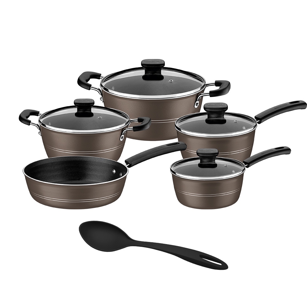 Jogo de Panelas Tramontina Sicília Alumínio Antiaderente 5 Peças + Colher em Oferta na Shopee