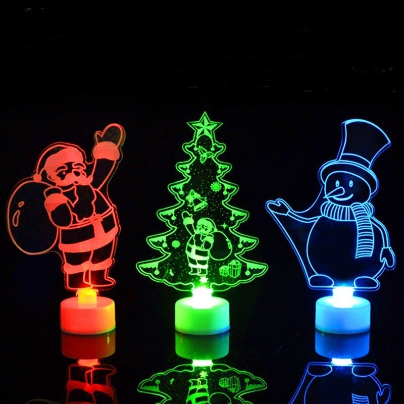 Luz De Ano Novo LED De Fibra Óptica , Natal Decorativa , Luzes Intermitente Papai Noel Snowman Xmas Tree Lamp Ornament