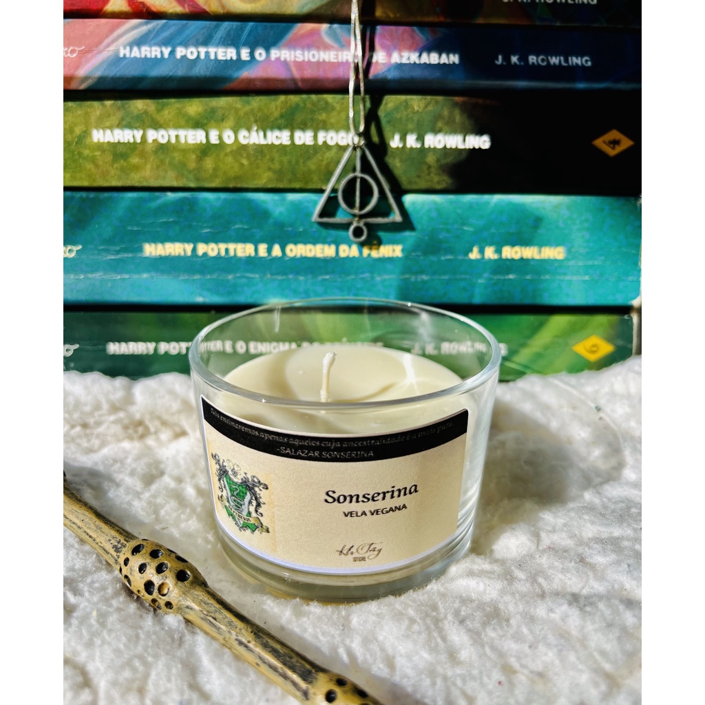 Vela sonserina no pote de vidro literária aromatizada casa sonserina- Harry Potter