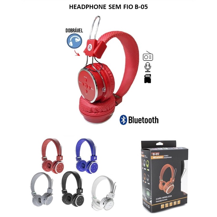 Fone De Ouvido Sem Fio Bluetooth Micro Sd Usb B-05 | Shopee Brasil