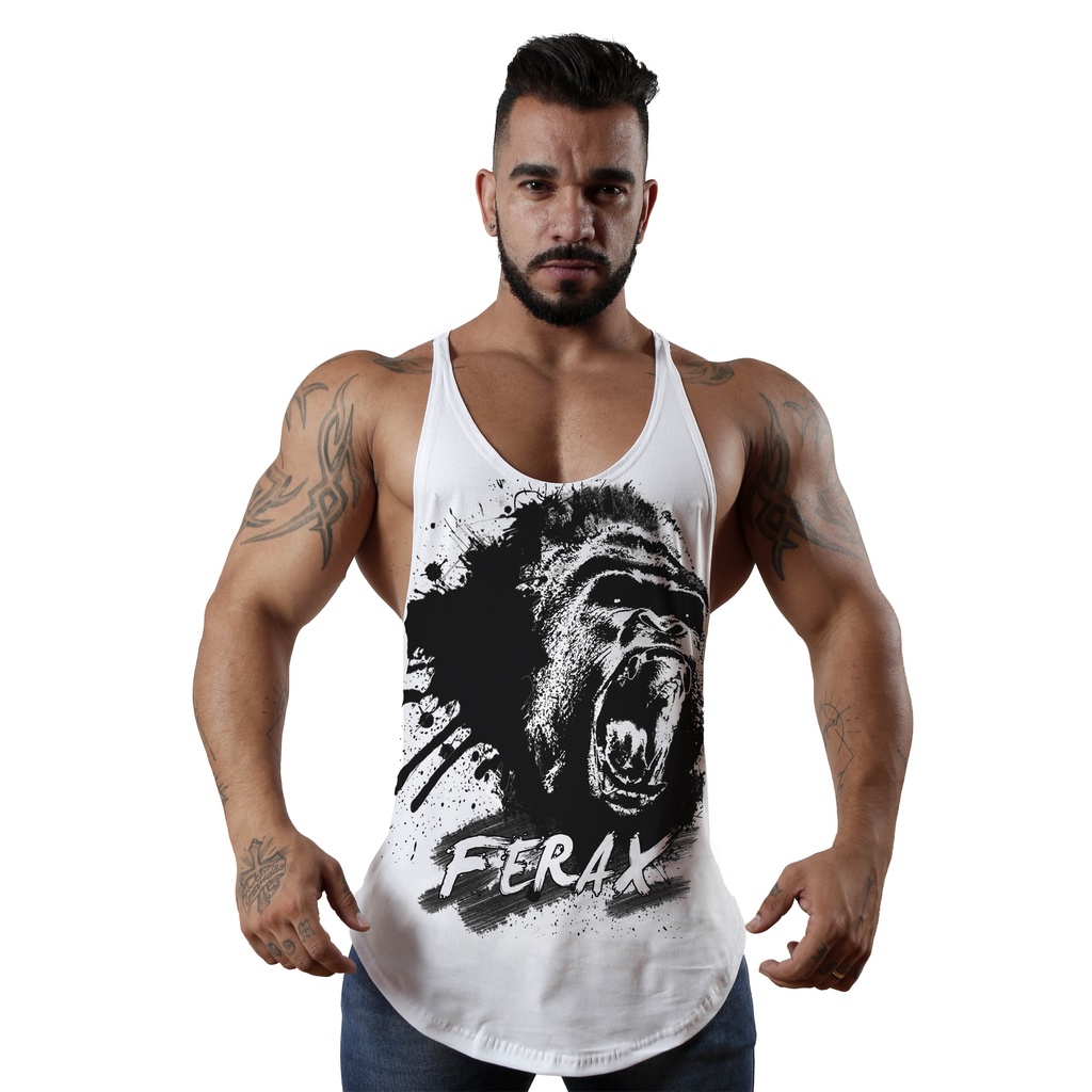 Regata Cavada Masculina Academia Fitness 100% Algodão Caveira Fitness Treino Musculação Bodybuilding