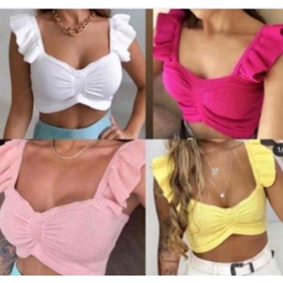 Blusinha cropped feminina tricot manga borboleta moda Blogueira em Oferta na Shopee