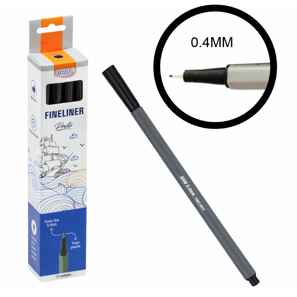 Caneta Ponta Fina Fine Liner  BRW Cor  Preta - 12 / 6 UNIDADES em Oferta na Shopee