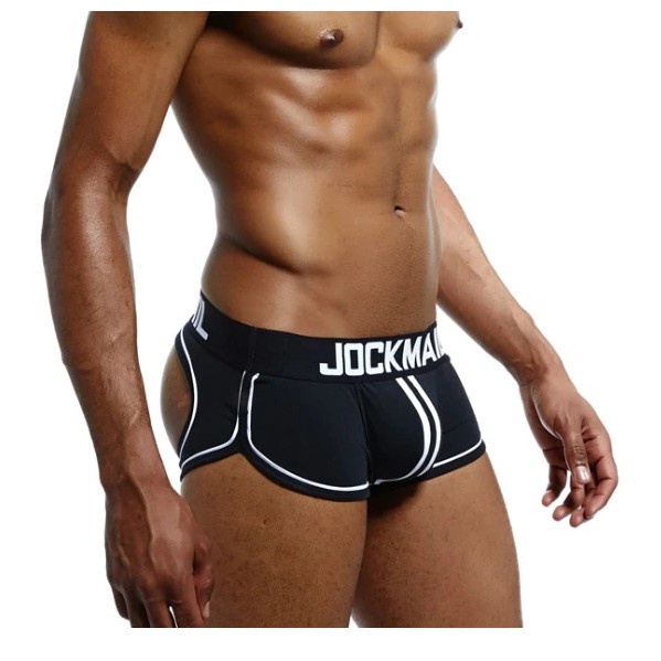 Cueca Boxer Jockstrap Shorts Cor Preto Aberta Atrás Firme