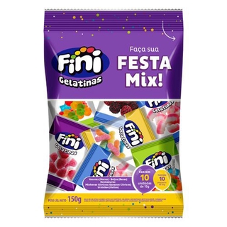 BALA FINI FESTA MIX 150G 10 PACOTES DE 15g CADA SORTIDO