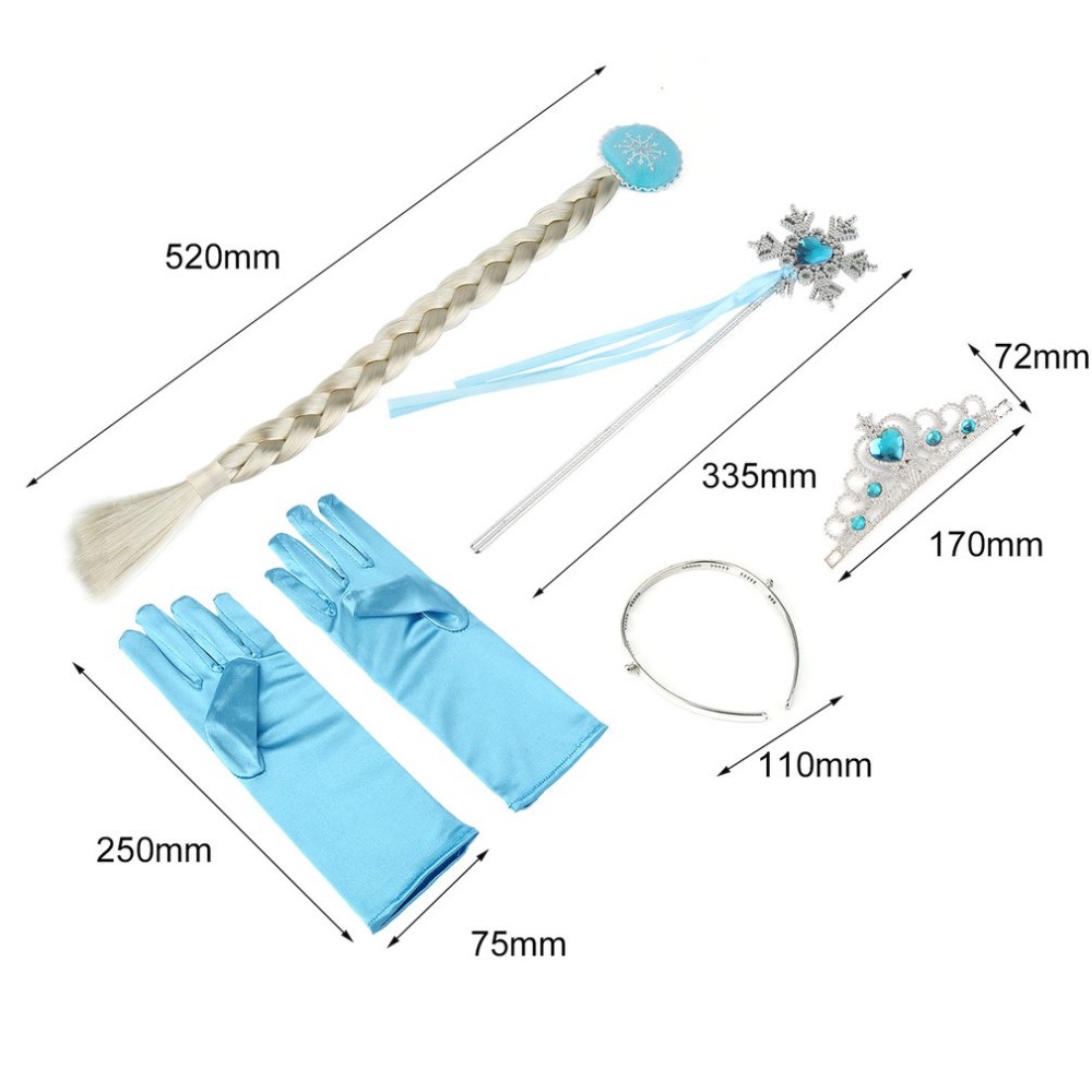 Acessórios Kit 4 peças para Frozen Fantasia Infantil Princesa Coroa Vara Luva Azul e Rosa