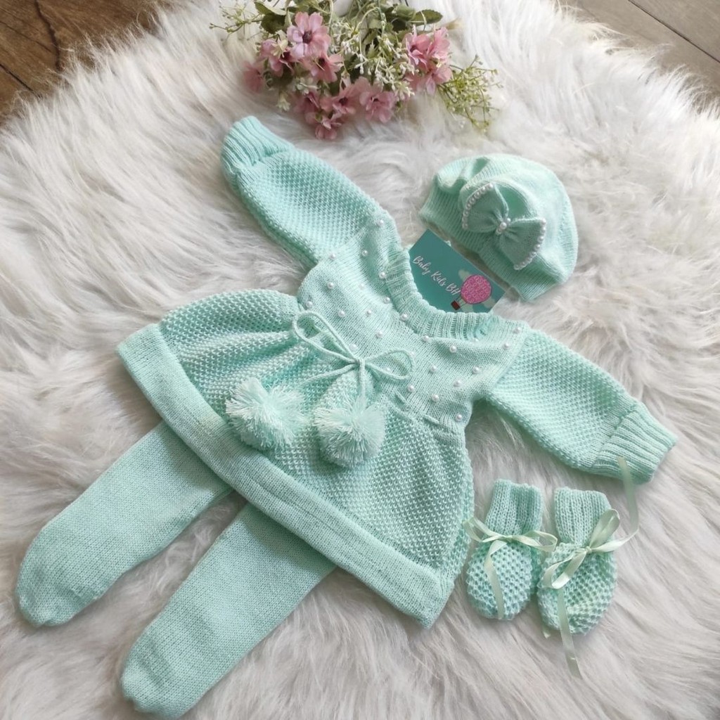 Saída de Maternidade – Kit Vestido Isis em Tricô de Luxo