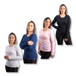 kit 4 blusas feminina tshirt manga longa em Oferta na Shopee
