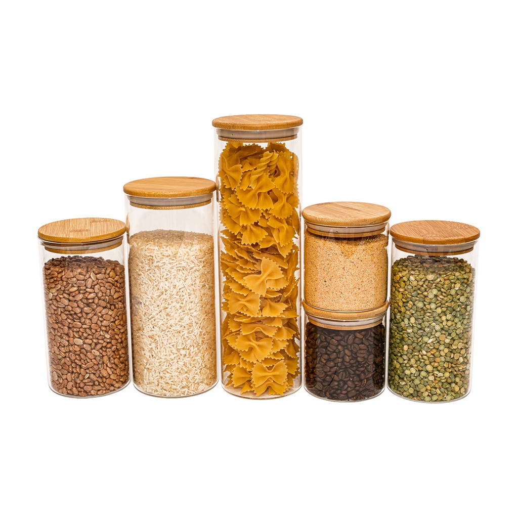 Potes De Vidro P/ Mantimentos C/ Tampa Bambu Oikos - 6 Pçs em Oferta na Shopee
