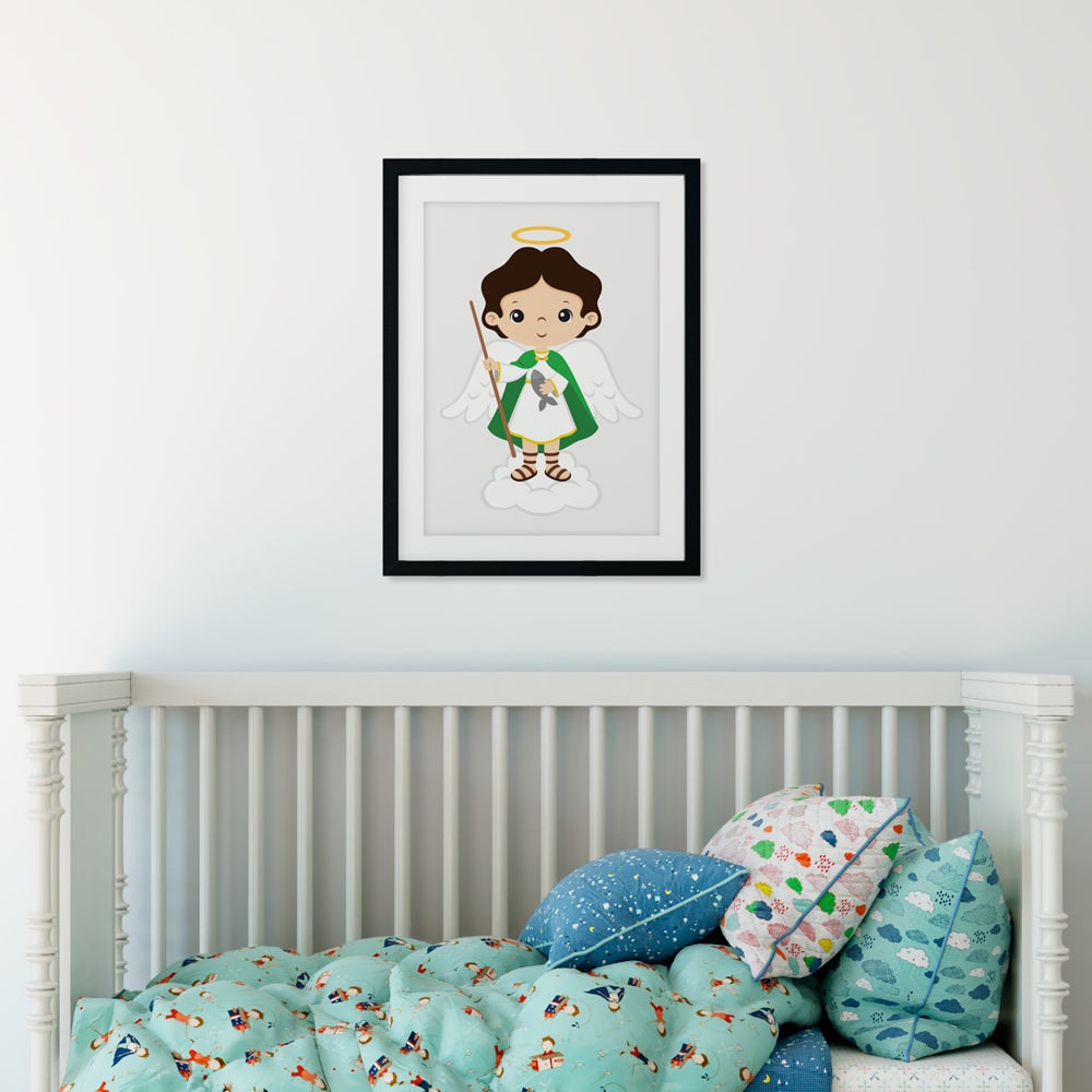 Quadro de decoração/decorativo para quarto de bebê/criança/neném- São Rafael Arcanjo/Infantil/Anjo Rafael - 1 peça 60x40 - 3mm
