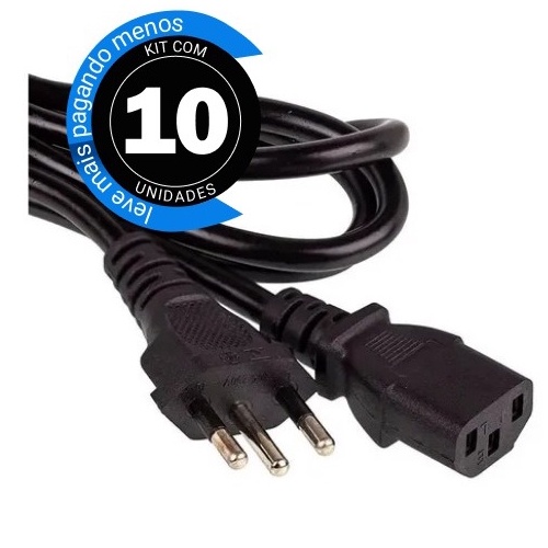 Kit 10 Cabo De Força 10A Energia Tripolar 1,20 Metros Para Monitores Fontes Eletroportáteis
