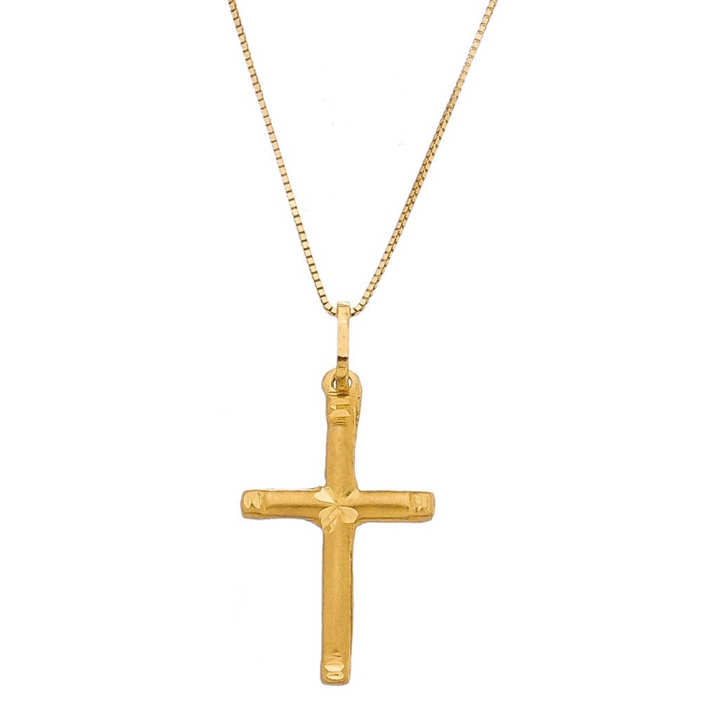 Cordão De Ouro 18k Veneziana 60cm com Pingente Crucifixo Fosco em ouro 18k