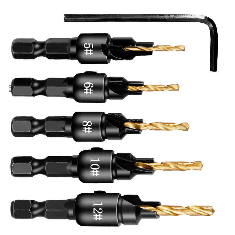 5 pcs brocas countersink broca carpintaria conjunto de madeira
