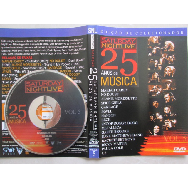 DVD / SATURDAY NIGHTLIVE 25 ANOS DE MUSICA / Vol 5 / Metallica/U 2/Hanson/Dave Matthews Band/Snoop Doggy/Backstreet Boys