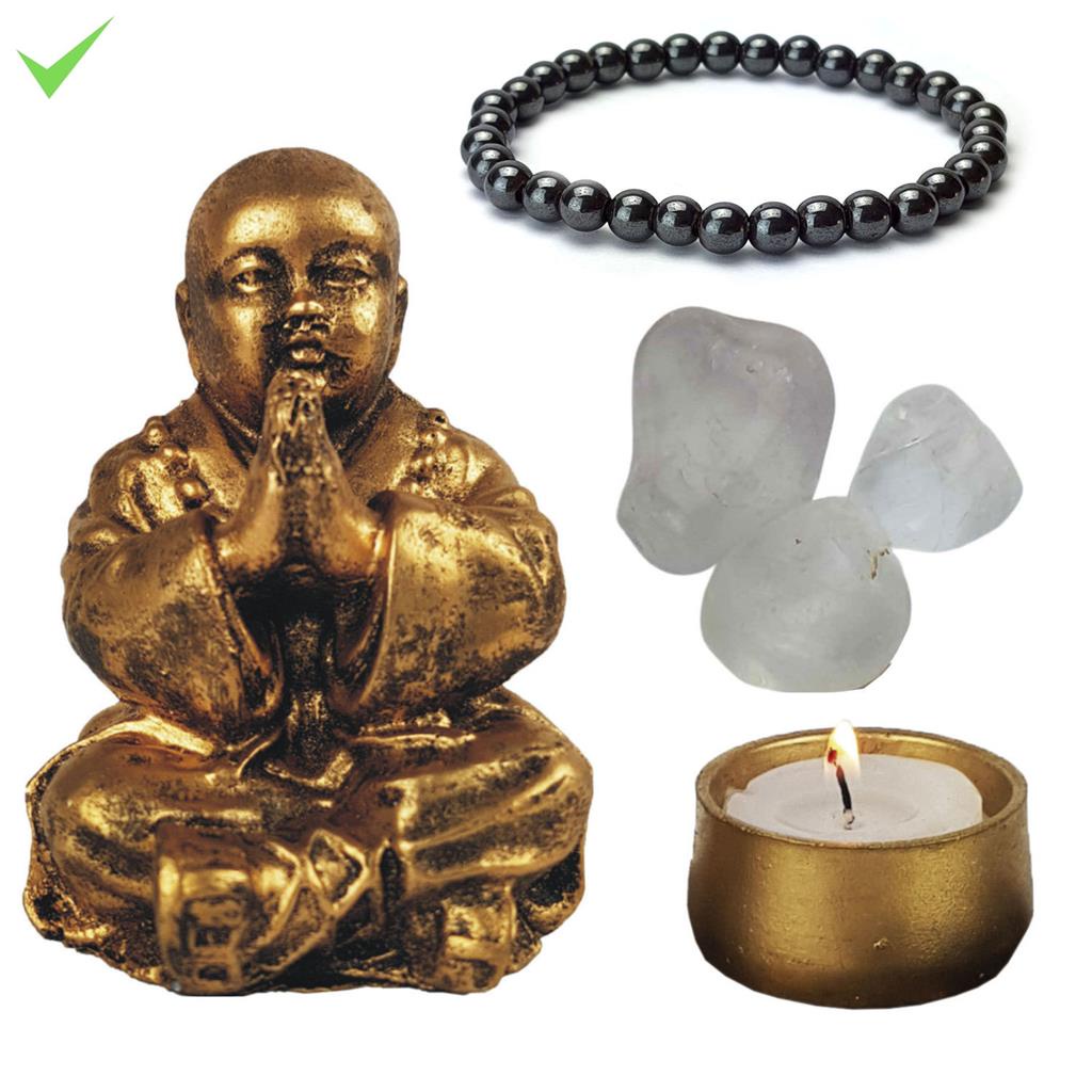 Imagem Estatua Buda Chines Zen Pedra Cristal Pulseira Porta Vela