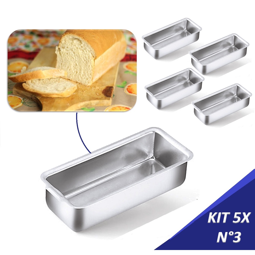Kit 5 Formas Assadeiras Pão Caseiro Gelo E Bolo Inglês N° 3 em Oferta na Shopee