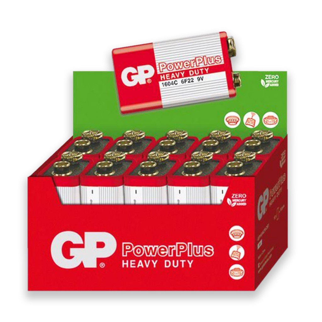 Pilha Zinco 9v  Gp Powerplus Bateria 9 Volts Carvão 6F22 Caixa kit 10 unidades