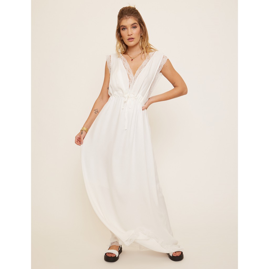 VESTIDO LONGO SLIP DRESS OFF WHITE Shopee Brasil