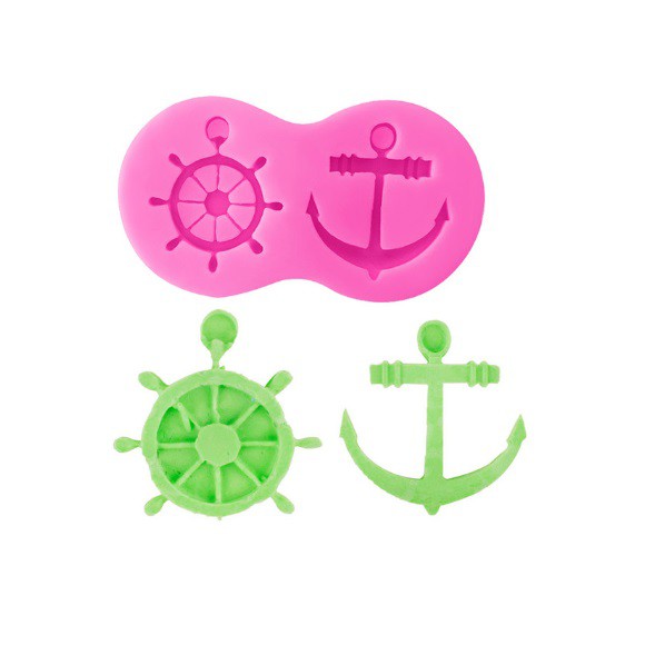 Molde de Silicone Tema Náutico - Molde de Silicone Leme e Âncora para Artesanato e Confeitaria