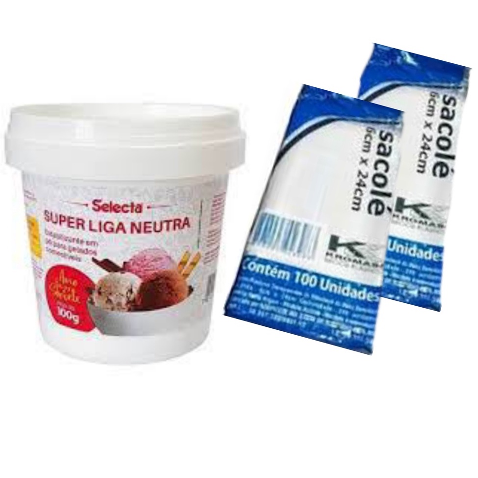 Liga neutra para sorvete picolé + 200 saco saquinho de geladinho 6x24 gelinho juju dindim
