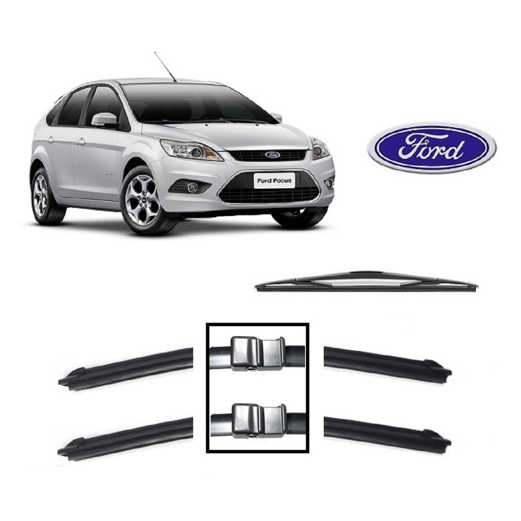 Kit 3 Palhetas Limpador de Parabrisa Dianteiro + Traseiro Ford Focus ano 2008 Ate 2012 encaixe original