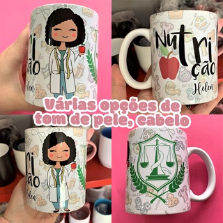 Caneca Xícara Personalizada bonequinha (o) Profissão Estudante Nutrição com nome