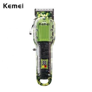 Kemei Transparente Cor Verde Estilo Profissional Máquina De Corte De Cabelo Recarregável Sem Fio Com Lâmina Desbotar