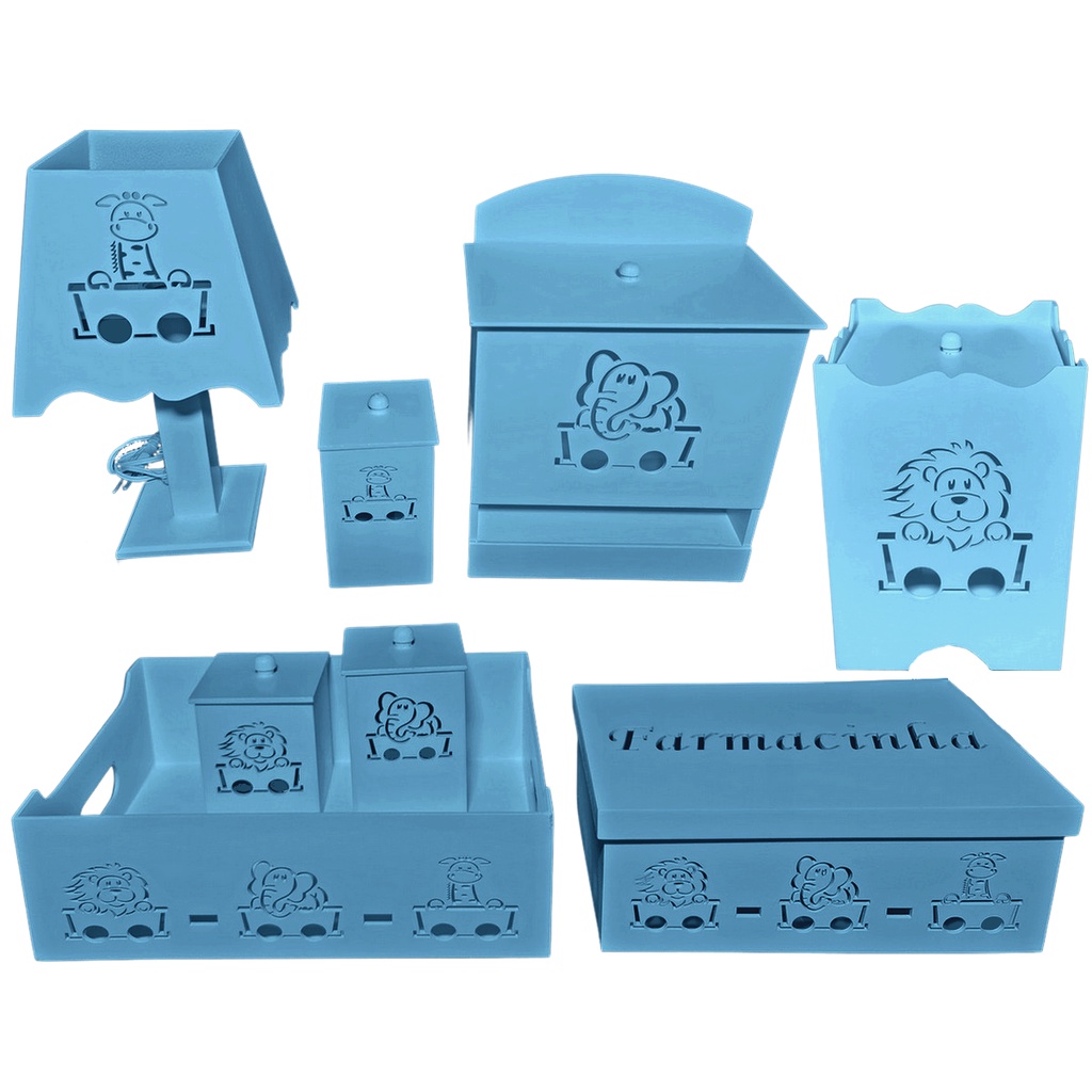 Kit Higiene Bebê Mdf 8 Pçs - SAFARI AZUL BB