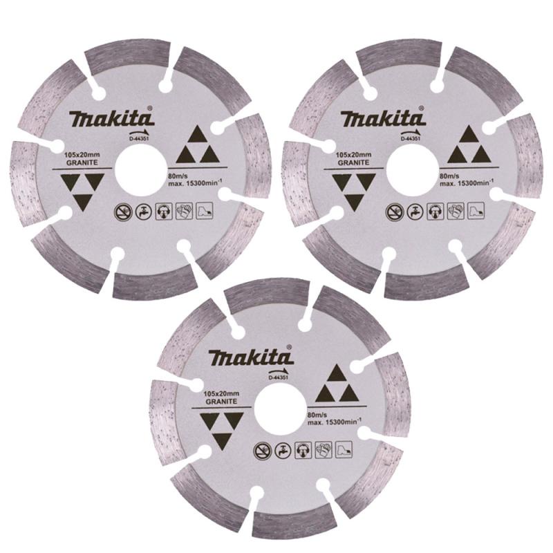 Disco de Corte Diamantado 4.1/8 POL 105 MM para Granito D-44351 com 3 Unidades MAKITA
