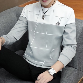 Suéter Masculino Coreano Costura Cor Combinando Slim Fit Casual Esportes Top