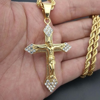 Moda Masculina Vintage Hip Hop Aço Inoxidável 18K Zircônia Jesus Cruz Pingente Colar Festa Joias Acessórios em Oferta na Shopee