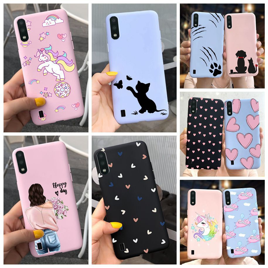 Samsung Galaxy A01 Case Cute Cartoon Unicorn Cat Love Heart Candy Painted Soft Casing Samsung A01 2019 A 01 A015F A015G Cover