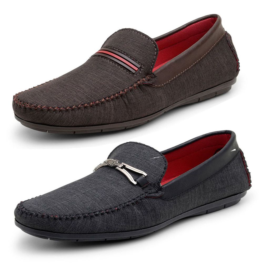 Kit 2 Pares Mocassim Masculino Sapatilha Casual Sapato para Dirigir com Detalhe em Fivela Verão