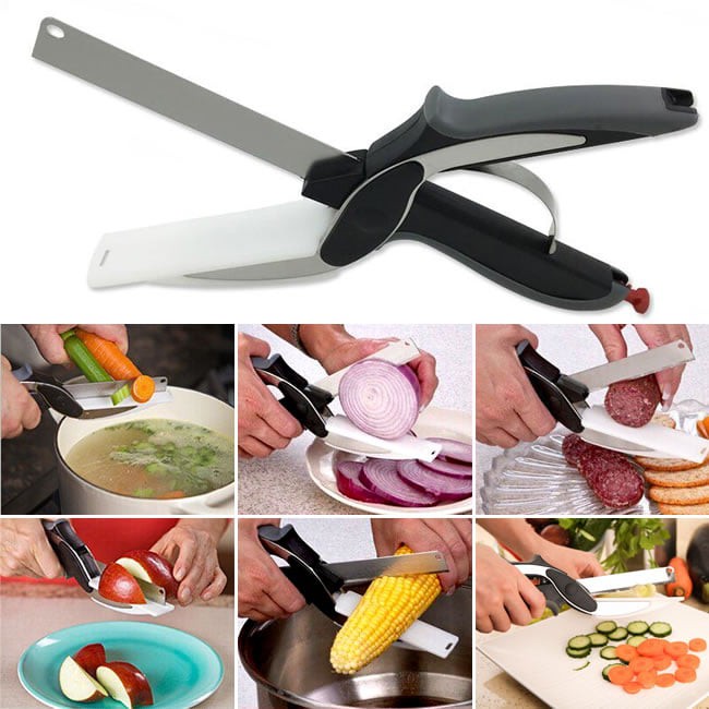 Tesoura 2 Em 1 Cortar Fatiar Legumes Verduras Cozinha em Oferta na Shopee