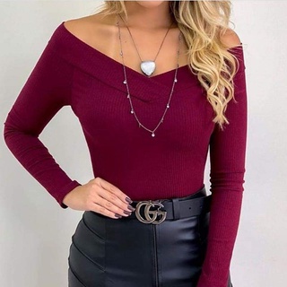 body feminino blusa bore manga longa gola v cruzada frio | Shopee Brasil