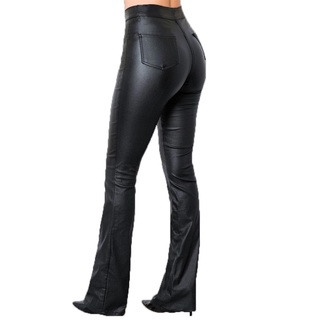 Calça Disco Hot Pants Flare Bailarina Em Cirré Couro Com Bolsos Zíper E Botão WOLFOX