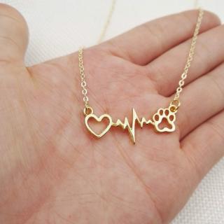 Colar De Aço Inoxidável Para Mulheres Gatos Patas De Amor Pingente De Coração Jóias De Noivado