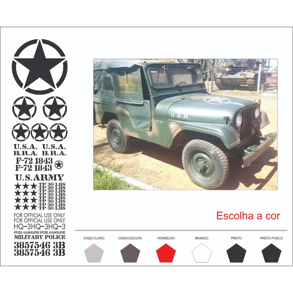 Kit Acessório Adesivos Jeep Militar Jeep Renegade Willys Toyota