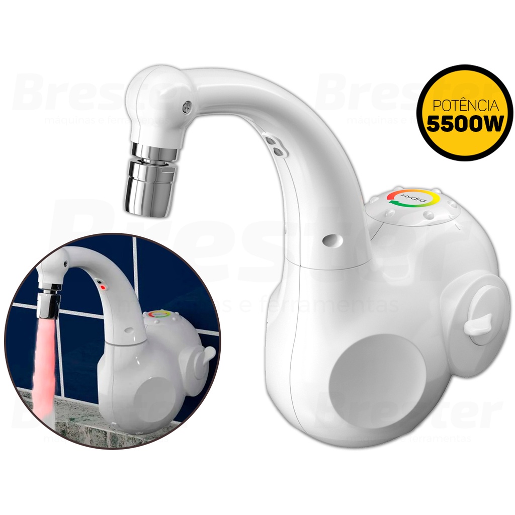 Torneira Elétrica Para Cozinha De Parede Articulada Lumen C/ Led Hydra 110v 5500w