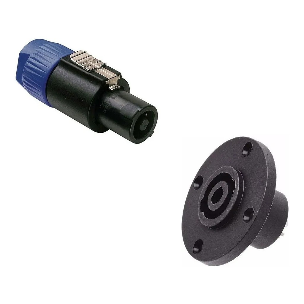 Kit Speakon Plug Macho 4 Vias + Conector Speakon Femea Trava de Metal Caixa de Som