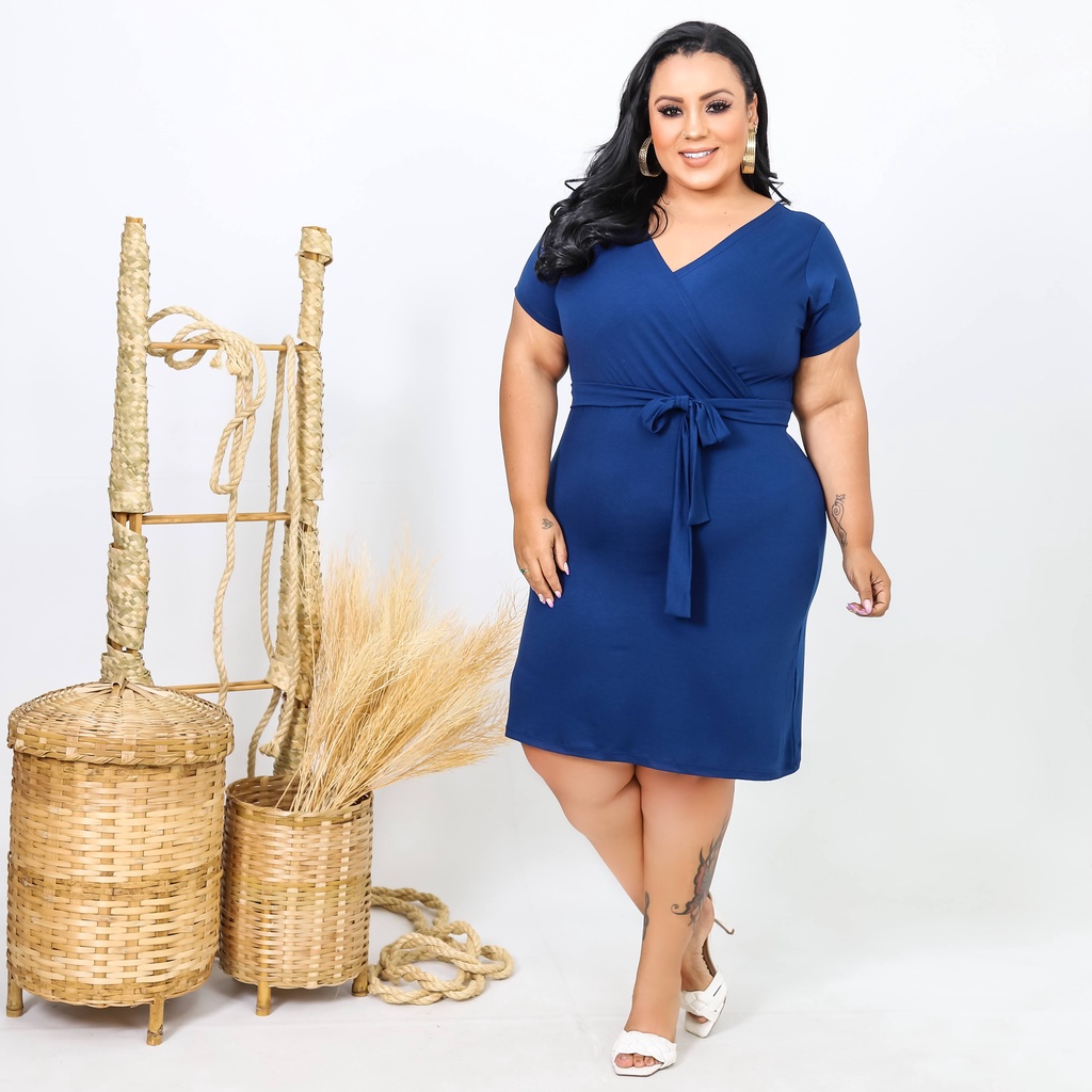 Vestido Feminino Traspassado com cintinho curto plus size moda verão