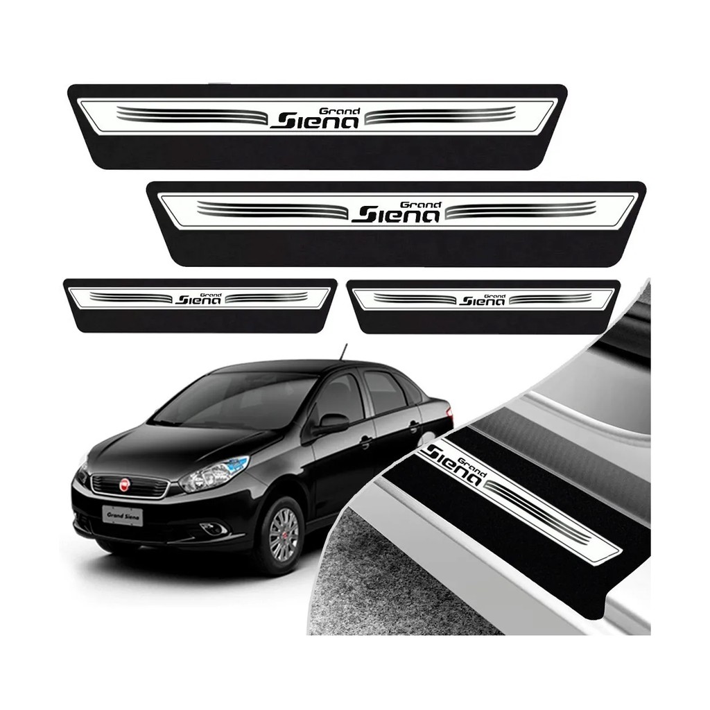 Kit 8 Peças Soleira Adesivo Porta Fiat Grand Siena 2013 2014 2015 2016 2017 2018 2019 - Prata