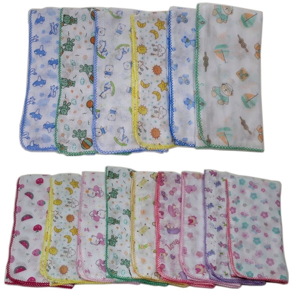 Fralda Estampada Luxo 70x70 Com Crochê Kit Com 5 Peças - Promoção