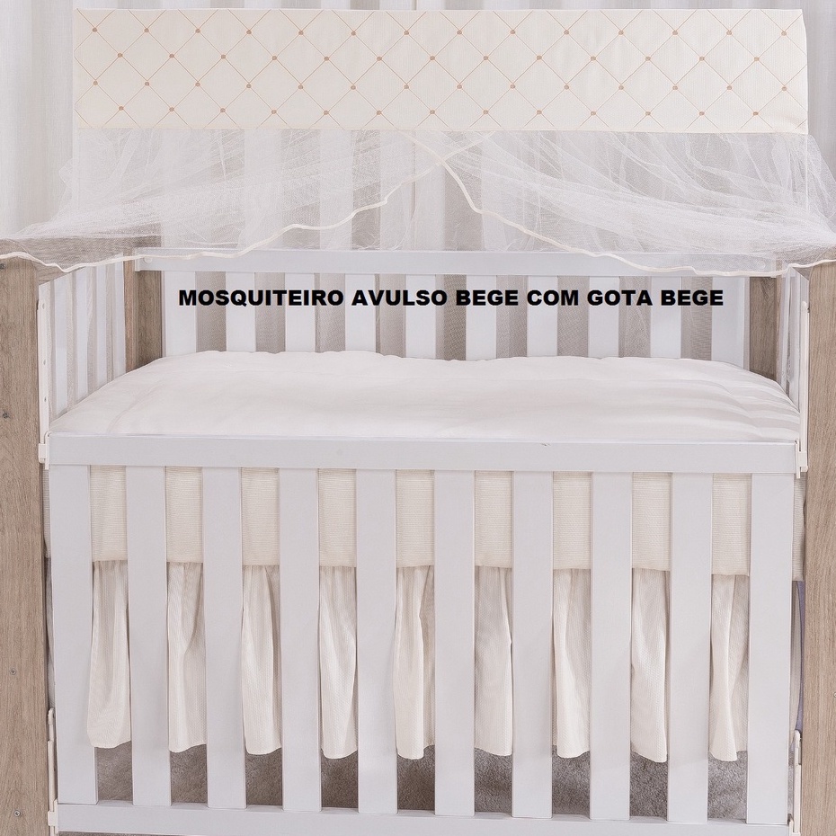 Mosquiteiro Para Berço Americano Bege Com Gota Bege - Tule + Bando