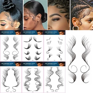 6 Styles Baby Hair Temporary Tattoos Sticker DIY Natural Curly Hair Edges Longlasting Waterproof Template Hair Accessories